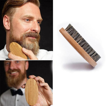 Natural Bristle Beard Brush for Everyday Men's Grooming — wild boar bristles, wooden handle, styling and dandruff removal