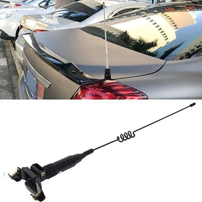 43cm Universal Extensile Car Aerial for Decoration and Static Removal mounted on car trunk, adjustable angle and spiral whip for improved signal