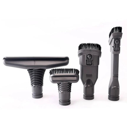 Dyson V6 Compatible 4-Piece Vacuum Brush Head Set - four black replacement brush heads for carpets, hard floors and furniture cleaning