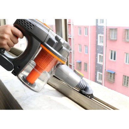 Dyson V6 Compatible 4-Piece Vacuum Brush Head Set cleaning window track with crevice and brush tool on handheld vacuum