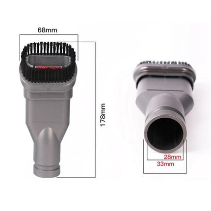 Dyson Compatible Five-Piece Vacuum Brush Set for Home Cleaning grey upholstery brush with 68mm head and 28–33mm adapter dimensions