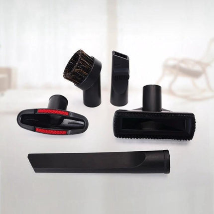 Household Vacuum Cleaner 5-Piece Brush Head Set, 32mm Diameter shown with round brush, crevice tool, upholstery and fabric nozzles
