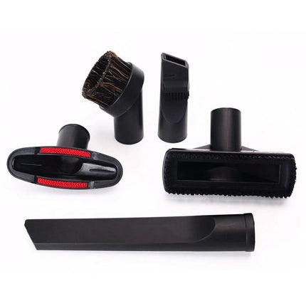 Household Vacuum Cleaner 5-Piece Brush Head Set, 32mm Diameter shown with crevice tool, upholstery brush, dusting brush and narrow gap nozzle