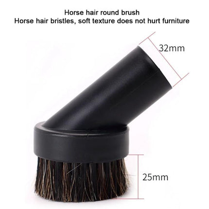 Household Vacuum Cleaner 5-Piece Brush Head Set, 32mm Diameter black horsehair round brush attachment for sofa crevices and delicate surfaces