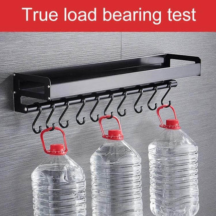 60cm Kitchen Wall Hanging Holder For Seasonings Black - black aluminum spice rail with hooks holding large water bottles