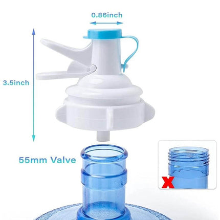 PP Water Bottle Faucet Dispenser Valve For 55mm Crown Top Bottles - white PP lever valve for 55mm 3/5/6 gallon water jugs, safe beverage contact