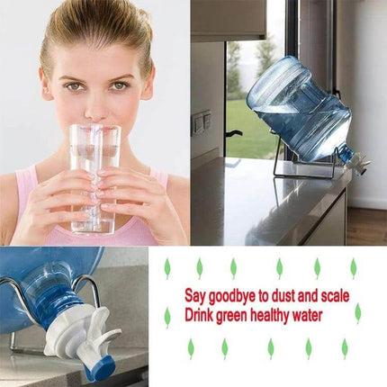 PP Water Bottle Faucet Dispenser Valve For 55mm Crown Top Bottles - PP valve on 3/5/6 gallon water jug dispensing into glass