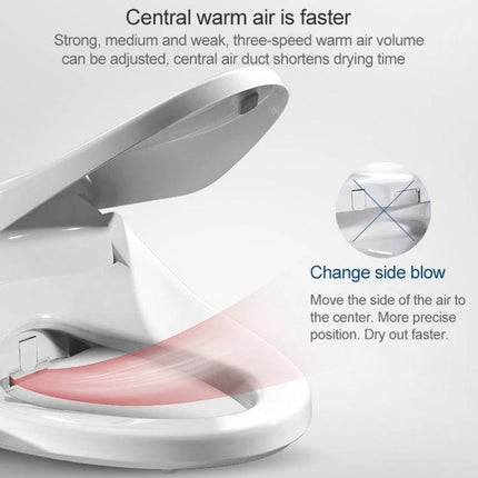 Comfortable U-Shaped Heated Toilet Seat with Auto Cleaning showing heated central air drying feature and adjustable three-speed warm air