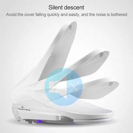 Comfortable U-Shaped Heated Toilet Seat with Auto Cleaning showing silent descent slow-close lid and durable white PP construction, 515x474x159mm
