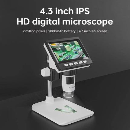 Portable Digital Microscope for Detailed Everyday Inspection - 4.3-inch HD LCD handheld unit showing circuit board imaging