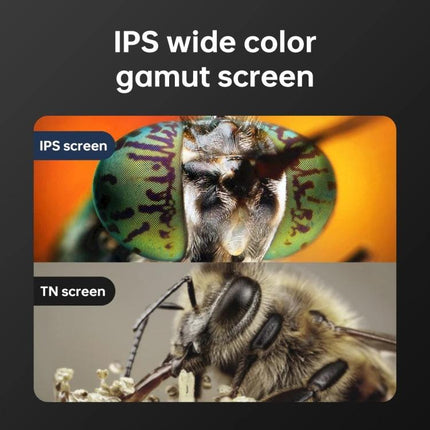 Portable Digital Microscope for Detailed Everyday Inspection showing IPS wide color gamut screen comparison with insect close-up on 4.3-inch HD LCD