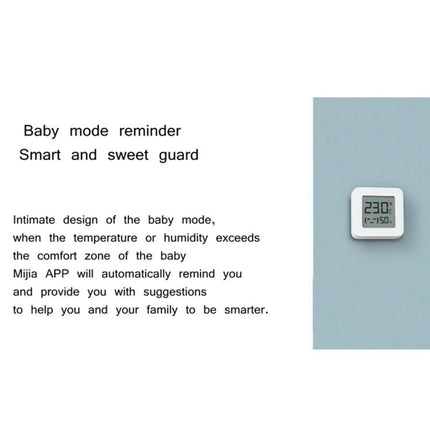 Xiaomi Mijia Bluetooth Temperature and Humidity Thermometer for Home Use displaying baby mode reminder on wall to monitor nursery comfort