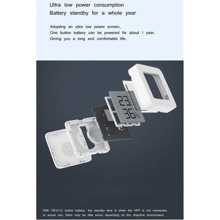 Xiaomi Mijia Bluetooth Temperature and Humidity Thermometer for Home Use compact display exploded view showing low power screen and battery life