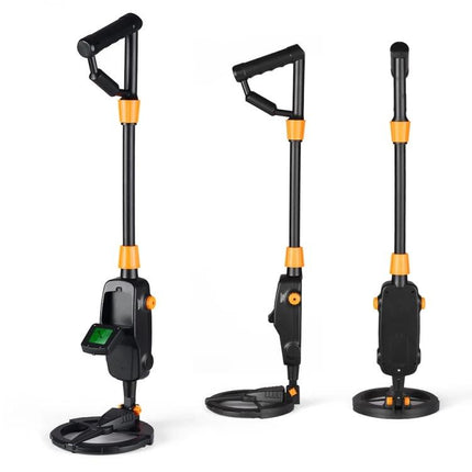 Easy-to-Use Underground Metal Detector Toy for Kids with LCD Screen — black and orange handheld detector shown front and side views