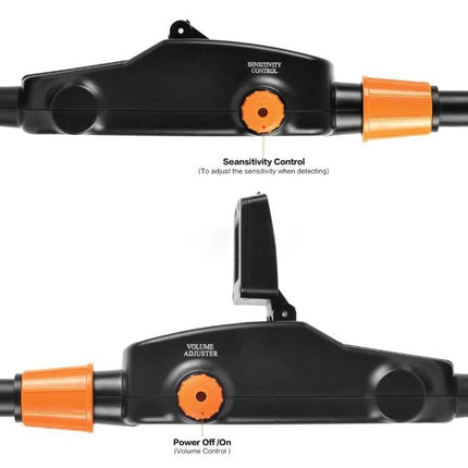 Easy-to-Use Underground Metal Detector Toy for Kids with LCD Screen — close-up of control unit showing sensitivity and volume dials, orange accents, handheld design