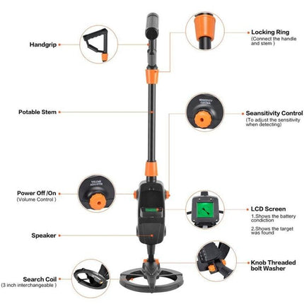 Easy-to-Use Underground Metal Detector Toy for Kids with LCD Screen — lightweight, kid-friendly detector with LCD, sensitivity control, speaker and search coil