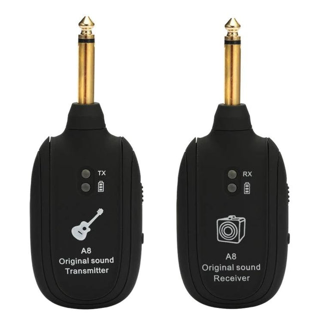 Wireless Guitar Transmitter for Daily Music Practice Sessions — compact A8 TX/RX plug-and-play transmitter and receiver set