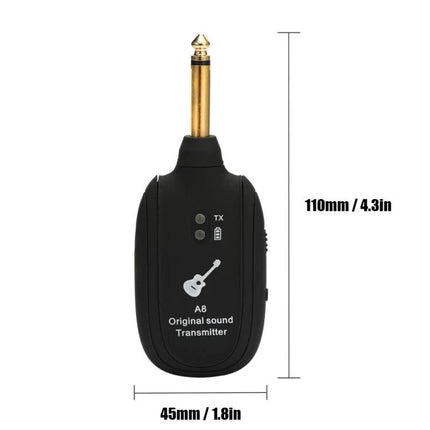 Wireless Guitar Transmitter for Daily Music Practice Sessions black compact plug-in transmitter with 6.35mm jack and indicator lights