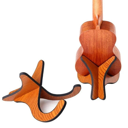 Versatile Wooden Stand for Ukulele Storage in Daily Practice - compact wooden ukulele stand holding instrument upright to prevent scratches and falls