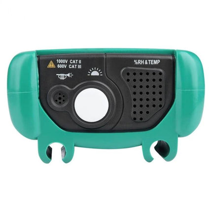 BSIDE Digital Multimeter for Temperature, Humidity Testing - compact green meter front view showing %RH & TEMP sensor and probe ports