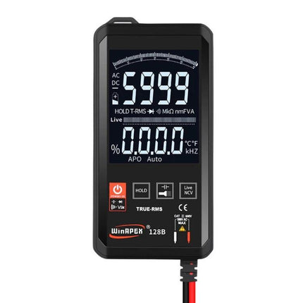 Automatic Digital Multimeter with Non-Contact Voltage Detection showing large LCD display and probes for safe AC voltage testing