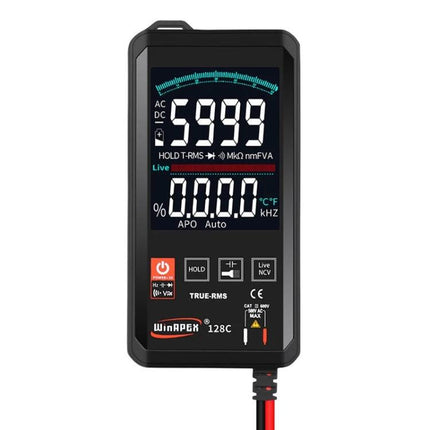 Smart Touch Screen Digital Multimeter for Electrical Testing with NCV, backlit touchscreen display showing measurements, true-RMS handheld tester