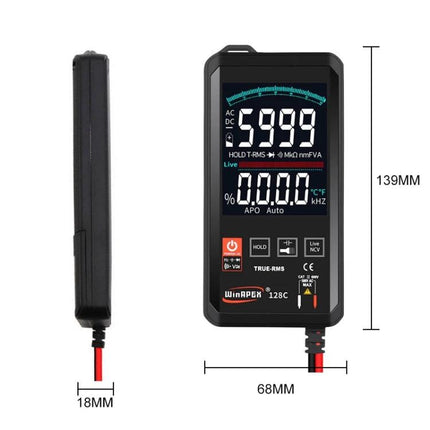 Smart Touch Screen Digital Multimeter for Electrical Testing - compact True-RMS multimeter with NCV, backlight, and probes (139mm x 68mm x 18mm)