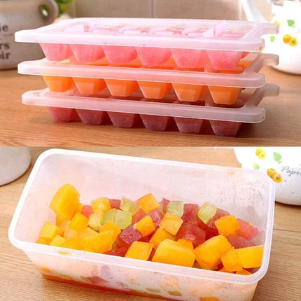 Small Square Ice Mold Trays Five-Layer With Cover Storage Box stacked molds and storage box holding colorful fruit ice cubes