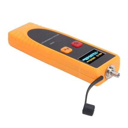 Benetech Optic Power Meter for Fiber Network Testing handheld orange fiber optic power meter showing display and connector