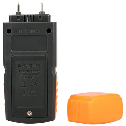BENETECH Handheld Digital Moisture Meter for Wood Testing showing back view with protective orange cap removed