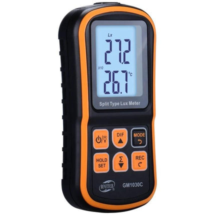 Benetech Portable LUX Meter for Everyday Light Measurement handheld split sensor lux meter with LCD showing 272 lx and 26.7°C