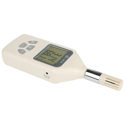Benetech Digital Humidity and Temperature Measurement Device for Indoor Use handheld unit showing LCD humidity and temperature readings