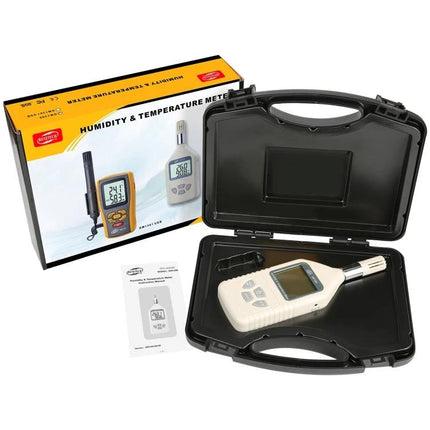 Benetech Digital Humidity and Temperature Measurement Device for Indoor Use - handheld meter with LCD in protective case