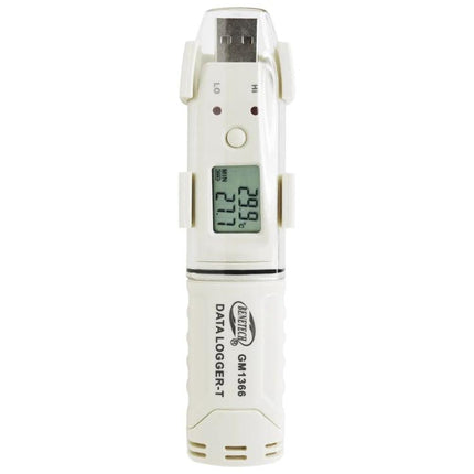 Benetech USB Temperature Recorder with Data Alarm Feature compact USB data logger showing LCD temperature readout