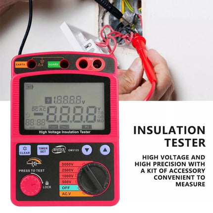 Benetech High Voltage Insulation and Resistance Tester measuring insulation resistance on electrical wiring with probes and digital display