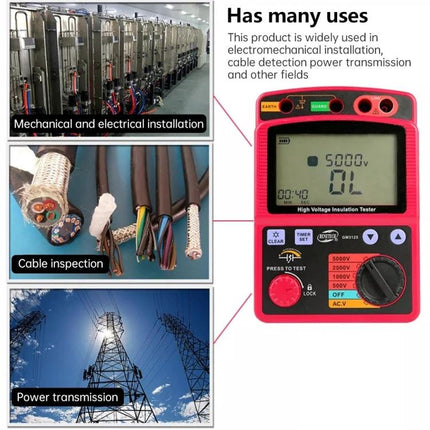 Benetech High Voltage Insulation and Resistance Tester measuring insulation resistance for cable inspection and power transmission safety