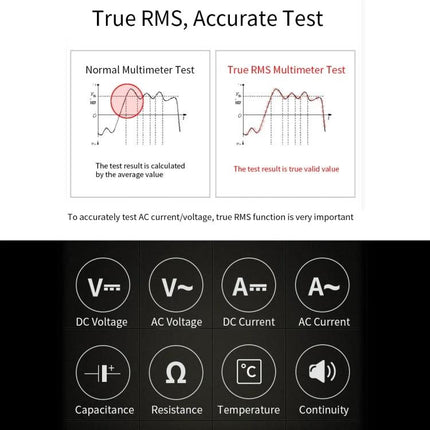 BSIDE Handheld Multimeter for Everyday Household Electrical Checks - true RMS test, DC/AC voltage, current, resistance, capacitance, temperature, continuity