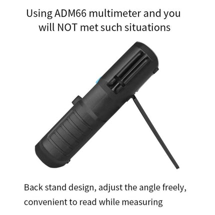 BSIDE Handheld Multimeter for Everyday Household Electrical Checks showing ADM66-style back stand design for easy hands-free angled reading