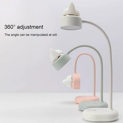 Cat-Shaped LED Lamp for Daily Desk and Night Use showing three adjustable cat-ear desk lamps in white, mint, and pink with 360° flexible necks