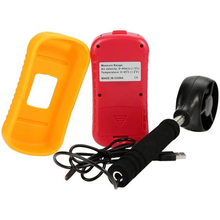 Benetech Digital Anemometer for Wind Speed and Temperature Measurement handheld unit with cup rotor, USB cable and protective yellow case