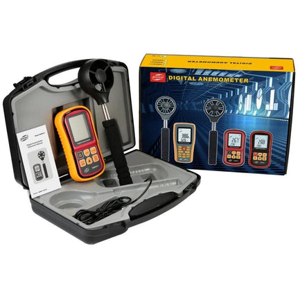 Benetech Digital Anemometer for Wind Speed and Temperature Measurement handheld unit with propeller sensor and carrying case