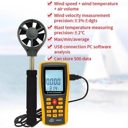 Benetech Anemometer for Measuring Wind Speed and Temperature handheld air flow meter with LCD and USB cable