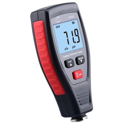 Benetech Dual-Purpose Coating Thickness Gauge for Metals handheld meter showing 71.9 µm reading on automotive metal surface