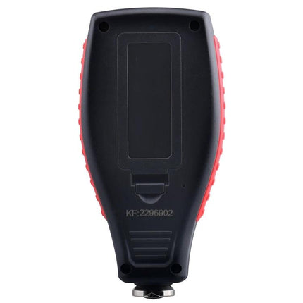 Benetech Dual-Purpose Coating Thickness Gauge for Metals showing back view with red side grips and probe connection