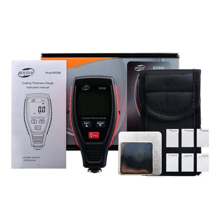 Benetech Dual-Purpose Coating Thickness Gauge for Metals with probe, calibration foil, carrying pouch and manual