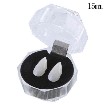 Halloween Dentures Props 15mm Vampire Fangs For Parties - resin white fangs in clear display case for Halloween cosplay and parties