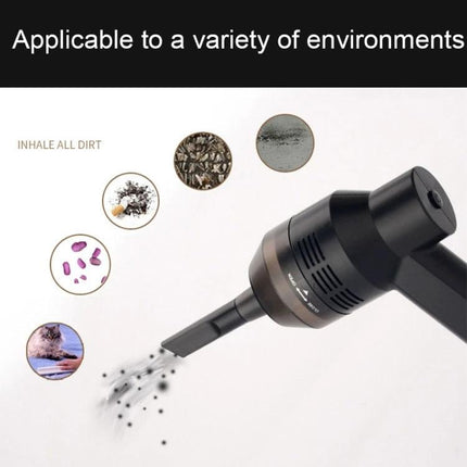 Handheld Portable USB Suction Cleaner for Keyboards and Laptops removing dust and crumbs from keyboard with nozzle and debris illustrations