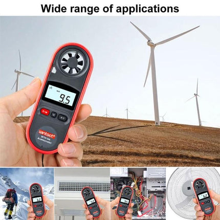 Wintact Digital Thermometer Anemometer for Wind Speed and Temperature handheld device measuring wind speed in front of wind turbines, LCD backlight display