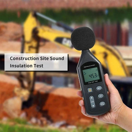 Wintact Digital Sound Level Meter for Noise Monitoring Tasks measuring 45.3 dB during construction site sound insulation test