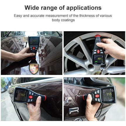Wintact Coating Thickness Gauge with Color Screen for Metal Coatings measuring paint thickness on car body and alloy wheel during inspection